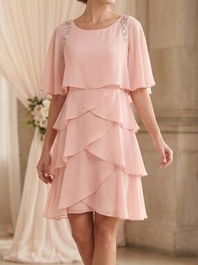 SLNY Layered Chiffon Flutter-Sleeve Mini Dress in Blush Pink